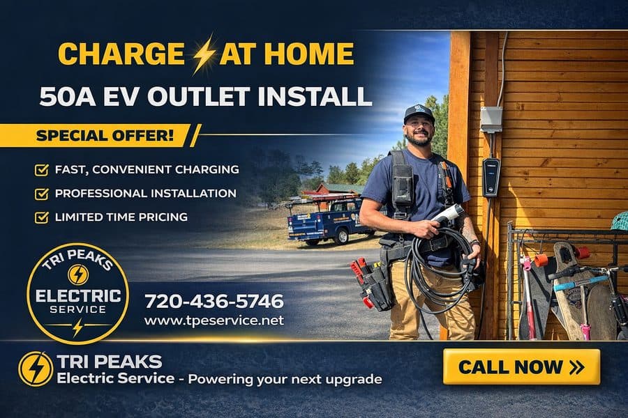 50A 240V EV charger outlet install special — Tri Peaks Electric Bailey CO